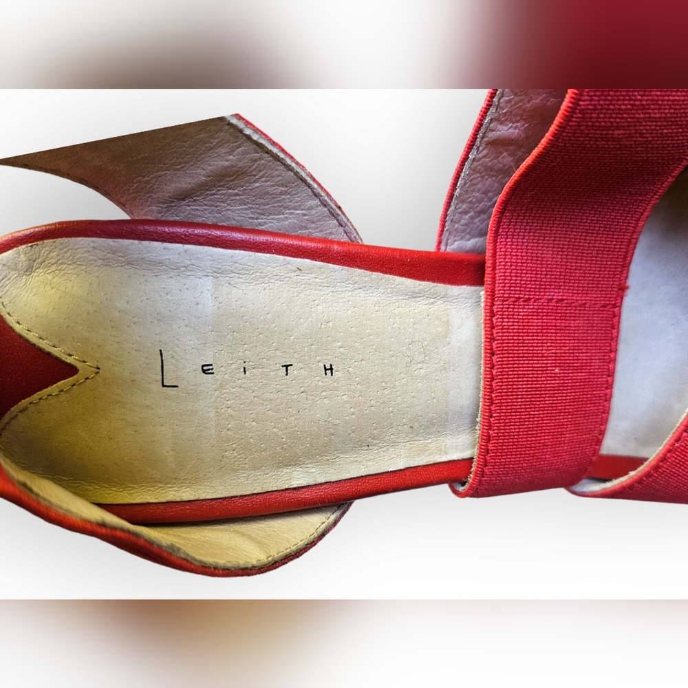 Leith Clear Block Acrylic Heel Red Sandals Elastic Ankle Strap 6 M - Picture 5 of 6